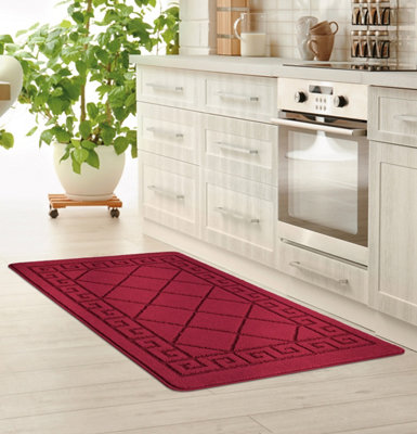 Smart Living Heavy Duty Machine Washable Runner for Hallway, Kitchen Non Slip Floor Mats, Door Mat 40cm x 60cm - Red