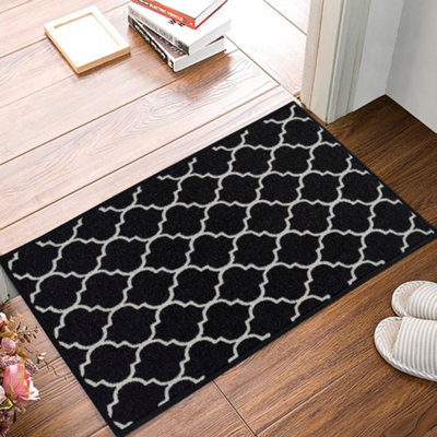 Smart Living Heavy Duty Machine Washable Runner for Hallway, Kitchen Non Slip Floor Mats, Door Mat 50cm x 80cm - Black Cream