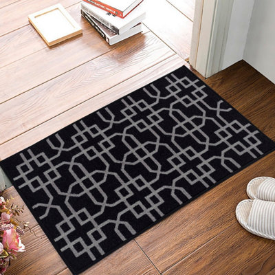 Smart Living Heavy Duty Machine Washable Runner for Hallway, Kitchen Non Slip Floor Mats, Door Mat 50cm x 80cm - Black Grey