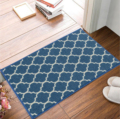 Smart Living Heavy Duty Machine Washable Runner for Hallway, Kitchen Non Slip Floor Mats, Door Mat 50cm x 80cm - Blue Cream