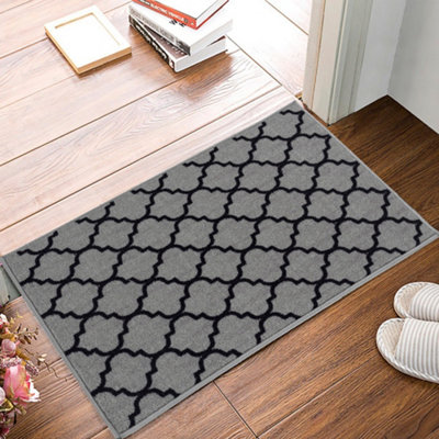 Smart Living Heavy Duty Machine Washable Runner for Hallway, Kitchen Non Slip Floor Mats, Door Mat 50cm x 80cm - Grey Black