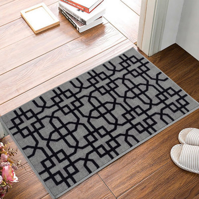 Smart Living Heavy Duty Machine Washable Runner for Hallway, Kitchen Non Slip Floor Mats, Door Mat 50cm x 80cm - Grey Black