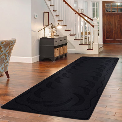 Smart Living Heavy Duty Machine Washable Runner for Hallway, Kitchen Non Slip Floor Mats, Door Mat 60cm x 110cm - Black