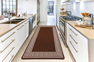 Smart Living Heavy Duty Machine Washable Runner for Hallway, Kitchen Non Slip Floor Mats, Door Mat 67cm x 120cm - Brown Cream