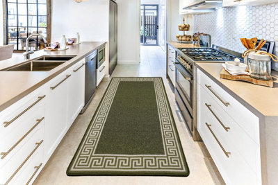 Smart Living Heavy Duty Machine Washable Runner for Hallway, Kitchen Non Slip Floor Mats, Door Mat 67cm x 120cm - Green Cream