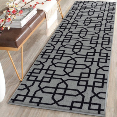 Smart Living Heavy Duty Machine Washable Runner for Hallway, Kitchen Non Slip Floor Mats, Door Mat 67cm x 120cm - Grey Black