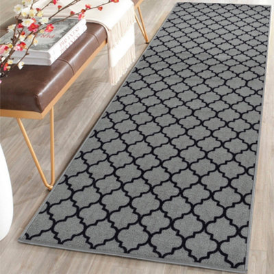 Smart Living Heavy Duty Machine Washable Runner for Hallway, Kitchen Non Slip Floor Mats, Door Mat 67cm x 220cm - Grey Black