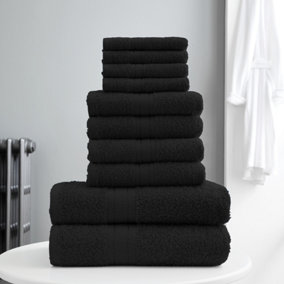 Smart Living Luxury 100% Cotton 10 Piece Super Soft Bathroom Towel Bale Set - Black
