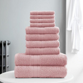 Smart Living Luxury 100% Cotton 10 Piece Super Soft Bathroom Towel Bale Set - Blush Pink