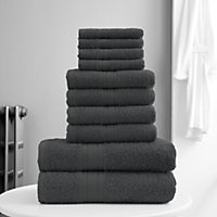 Smart Living Luxury 100% Cotton 10 Piece Super Soft Bathroom Towel Bale Set - Charcoal