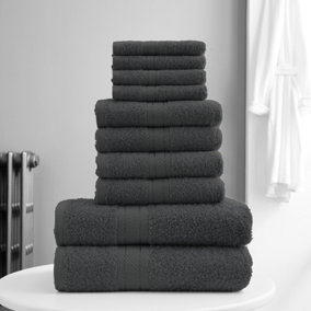 Smart Living Luxury 100% Cotton 10 Piece Super Soft Bathroom Towel Bale Set - Charcoal