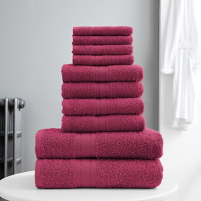 Smart Living Luxury 100% Cotton 10 Piece Super Soft Bathroom Towel Bale Set - Deep Red