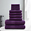 Smart Living Luxury 100% Cotton 10 Piece Super Soft Bathroom Towel Bale Set - Purple