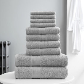 Smart Living Luxury 100% Cotton 10 Piece Super Soft Bathroom Towel Bale Set - Silver