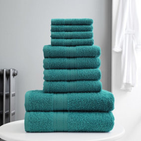 Smart Living Luxury 100% Cotton 10 Piece Super Soft Bathroom Towel Bale Set - Teal