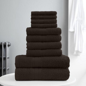 Smart Living Luxury 100% Cotton 10 Piece Super Soft Bathroom Towel Bale Set - Walnut
