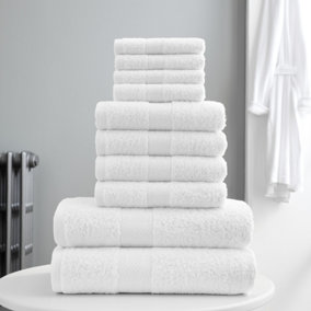 Smart Living Luxury 100% Cotton 10 Piece Super Soft Bathroom Towel Bale Set - White