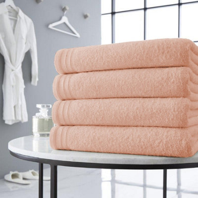 100% Cotton 4-Piece Bath Towel Set, Peach