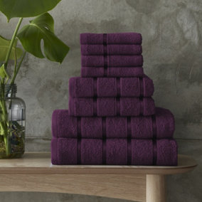 Smart Living Luxury 100% Cotton 8 Piece Super Soft Bathroom Towel Bale Set - Aubergine