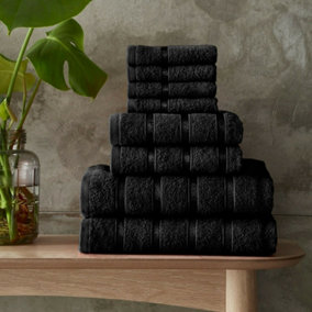 Smart Living Luxury 100% Cotton 8 Piece Super Soft Bathroom Towel Bale Set - Black