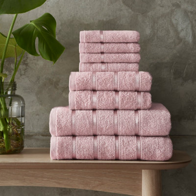 Smart Living Luxury 100% Cotton 8 Piece Super Soft Bathroom Towel Bale Set - Blush Pink