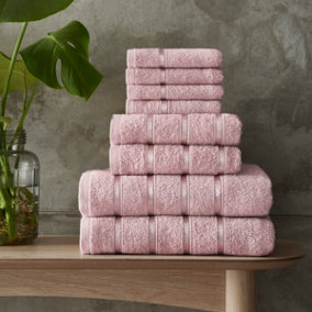 Smart Living Luxury 100% Cotton 8 Piece Super Soft Bathroom Towel Bale Set - Blush Pink
