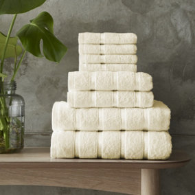 Smart Living Luxury 100% Cotton 8 Piece Super Soft Bathroom Towel Bale Set - Cream