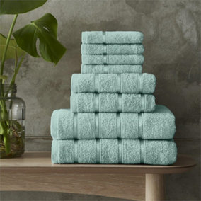 Smart Living Luxury 100% Cotton 8 Piece Super Soft Bathroom Towel Bale Set - Duck Egg