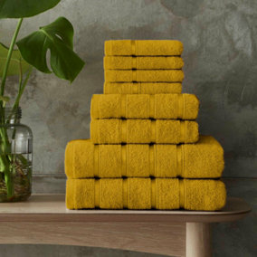 Smart Living Luxury 100% Cotton 8 Piece Super Soft Bathroom Towel Bale Set - Ochre
