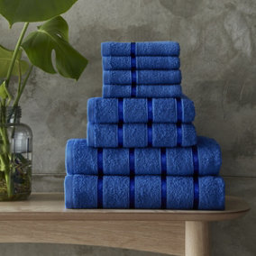 Smart Living Luxury 100% Cotton 8 Piece Super Soft Bathroom Towel Bale Set - Royal Blue