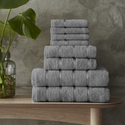 Smart Living Luxury 100% Cotton 8 Piece Super Soft Bathroom Towel Bale Set - Silver