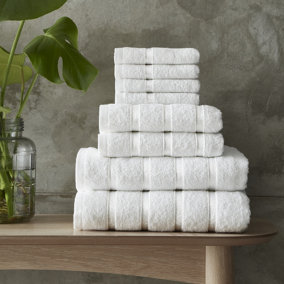 Smart Living Luxury 100% Cotton 8 Piece Super Soft Bathroom Towel Bale Set - White