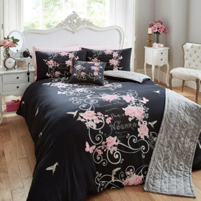 Smart Living Luxury 5PC Complete Bedding Set Duvet Cover, Pillow Pair, Cushion Cover, Bed Runner - Black