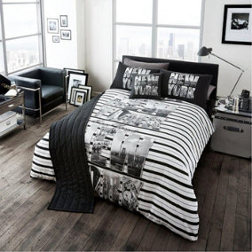 Smart Living Luxury 5PC Complete Bedding Set Duvet Cover, Pillow Pair, Cushion Cover, Bed Runner - Black