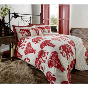 Smart Living Luxury 5PC Complete Bedding Set Duvet Cover, Pillow Pair, Cushion Cover, Bed Runner - Red