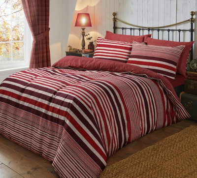 Smart Living Luxury Flannel Stripe Brushed Cotton Duvet Cover Set