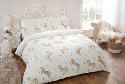 Smart Living Luxury Fleece Unicorn Foil Duvet Cover with Pillowcase