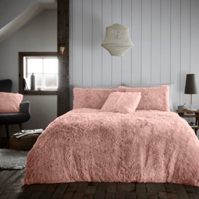 Smart Living Luxury Fluffy Fur Fleece Duvet Cover Sets Super Soft Warm Teddy Bear Fleece Cosy Bedding Sets - Blush Pink