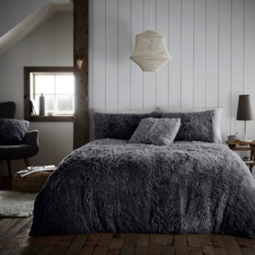 Smart Living Luxury Fluffy Fur Fleece Duvet Cover Sets Super Soft Warm Teddy Bear Fleece Cosy Bedding Sets - Charcoal