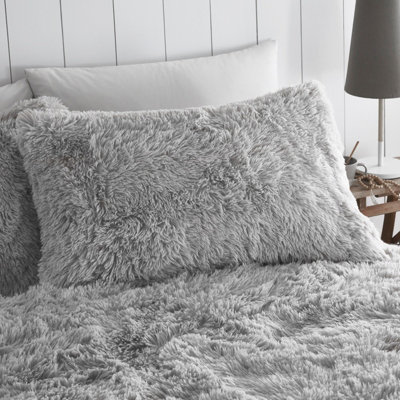 Smart Living Luxury Fluffy Fur Fleece Duvet Cover Sets Super Soft Warm Teddy Bear Fleece Cosy Bedding Sets - Silver-Grey