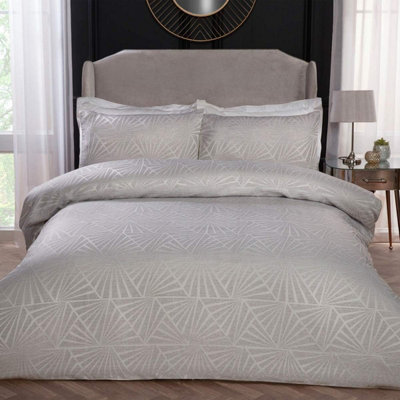 Smart Living Luxury Hotel Quality Lurex Jacquard Geometric Deco Duvet Cover with Pillowcases