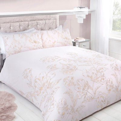 Smart Living Luxury PolyCotton Easy Care Bedding Quilt Cover, Textured Duvet Cover Set, Bed Covers - Metallic Floral