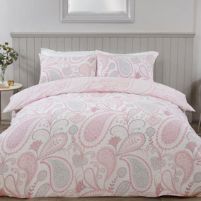 Smart Living Luxury Reversible Polycotton Easy Care Bedding Quilt Cover, Textured Duvet Cover Set, Bed Covers - Paisley