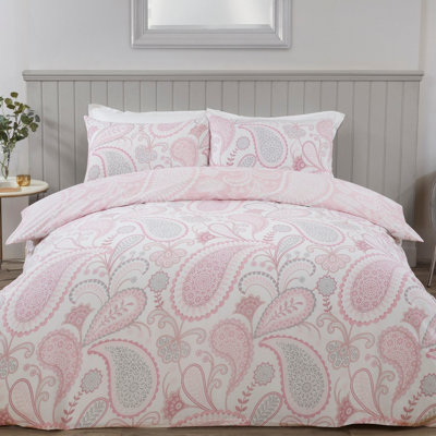 Smart Living Luxury Reversible Polycotton Easy Care Bedding Quilt Cover, Textured Duvet Cover Set, Bed Covers - Paisley