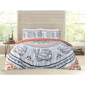 Smart Living Luxury Reversible Polycotton Easy Care Bedding Quilt Cover, Textured Duvet Cover Set, Bed Covers - Tribal Elephant