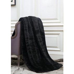 Smart Living Luxury Thick Faux Fur Mink Throw, Fluffy Blanket For Bed, Sofa Bed Soft Fleece Throw Blankets For Home - Black