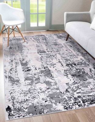 Smart Living Modern Carved Area Rug, Living Room Carpet, Kitchen Floor, Bedroom Soft Rugs 120cmx170cm -Emperor(320 Styra Silver)