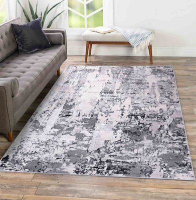 Smart Living Modern Carved Area Rug, Living Room Carpet, Kitchen Floor, Bedroom Soft Rugs 120cmx170cm -Emperor(320 Styra Silver)