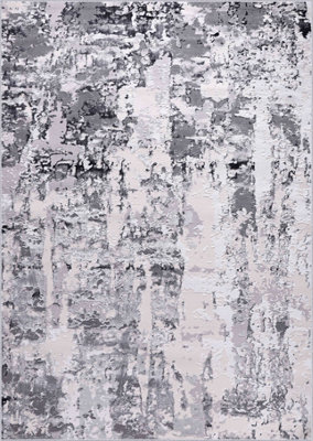 Smart Living Modern Carved Area Rug, Living Room Carpet, Kitchen Floor, Bedroom Soft Rugs 120cmx170cm -Emperor(320 Styra Silver)
