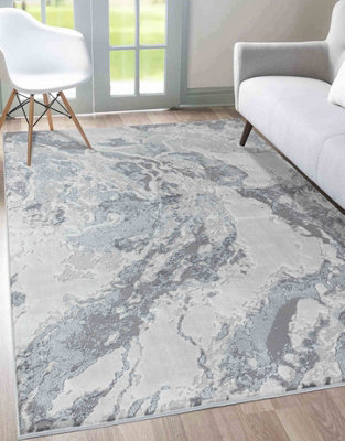 Smart Living Modern Carved Area Rug, Living Room Carpet, Kitchen Floor, Bedroom Soft Rugs 120cmx170cm -Emperor(325 Picasso Silver)